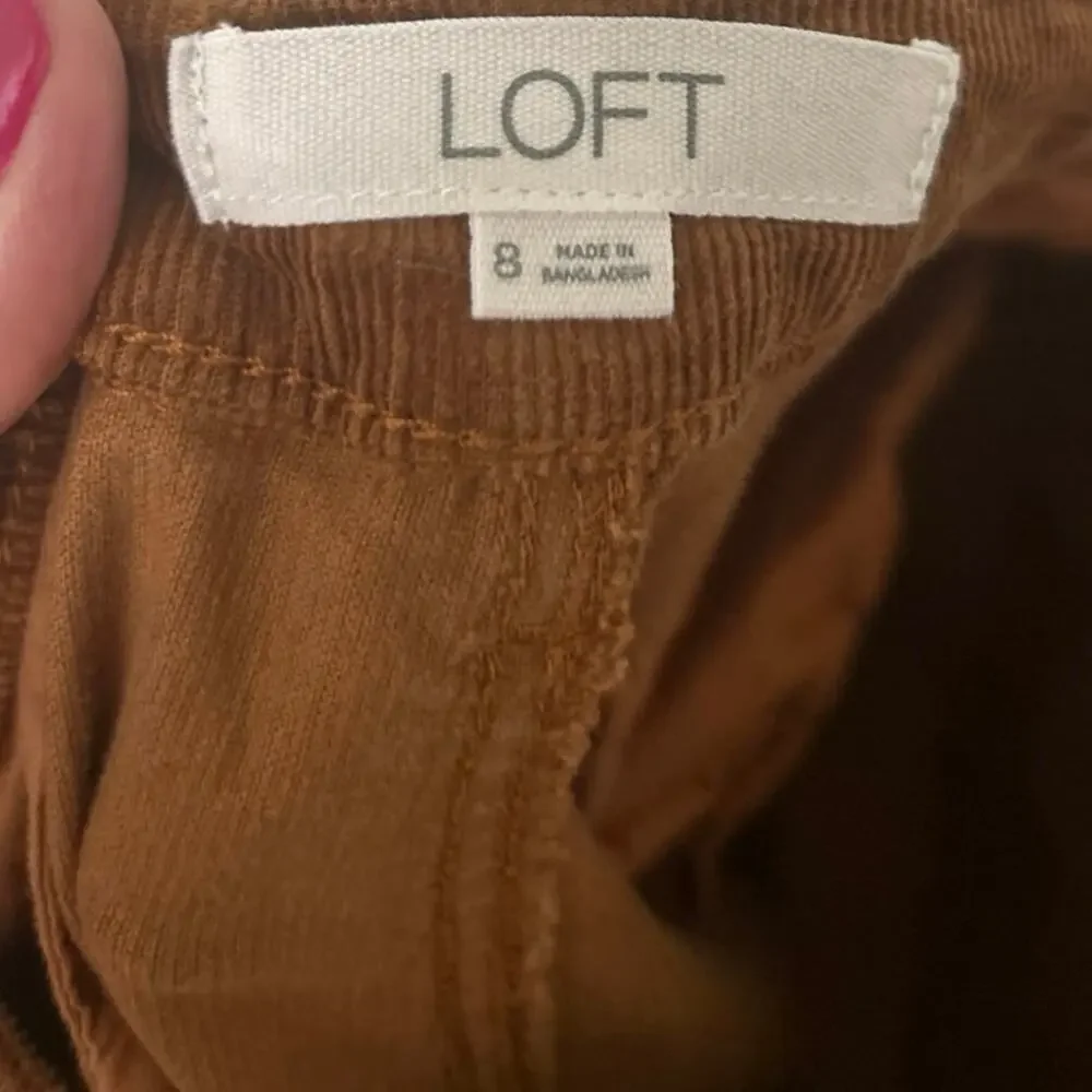 LOFT Palmer Wide Leg Patch Pocket Brushed Corduroy Pants Brown Cotton Blend 8